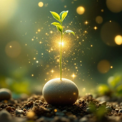 Goldene Jungpflanze die wächst
